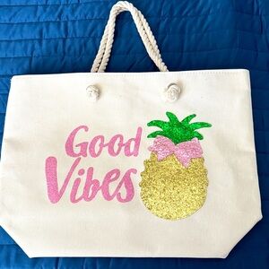 Good Vibes Canvas Tote Bag - White with Pink and Gold Accents